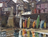 Kayaks against the Harbour Wall